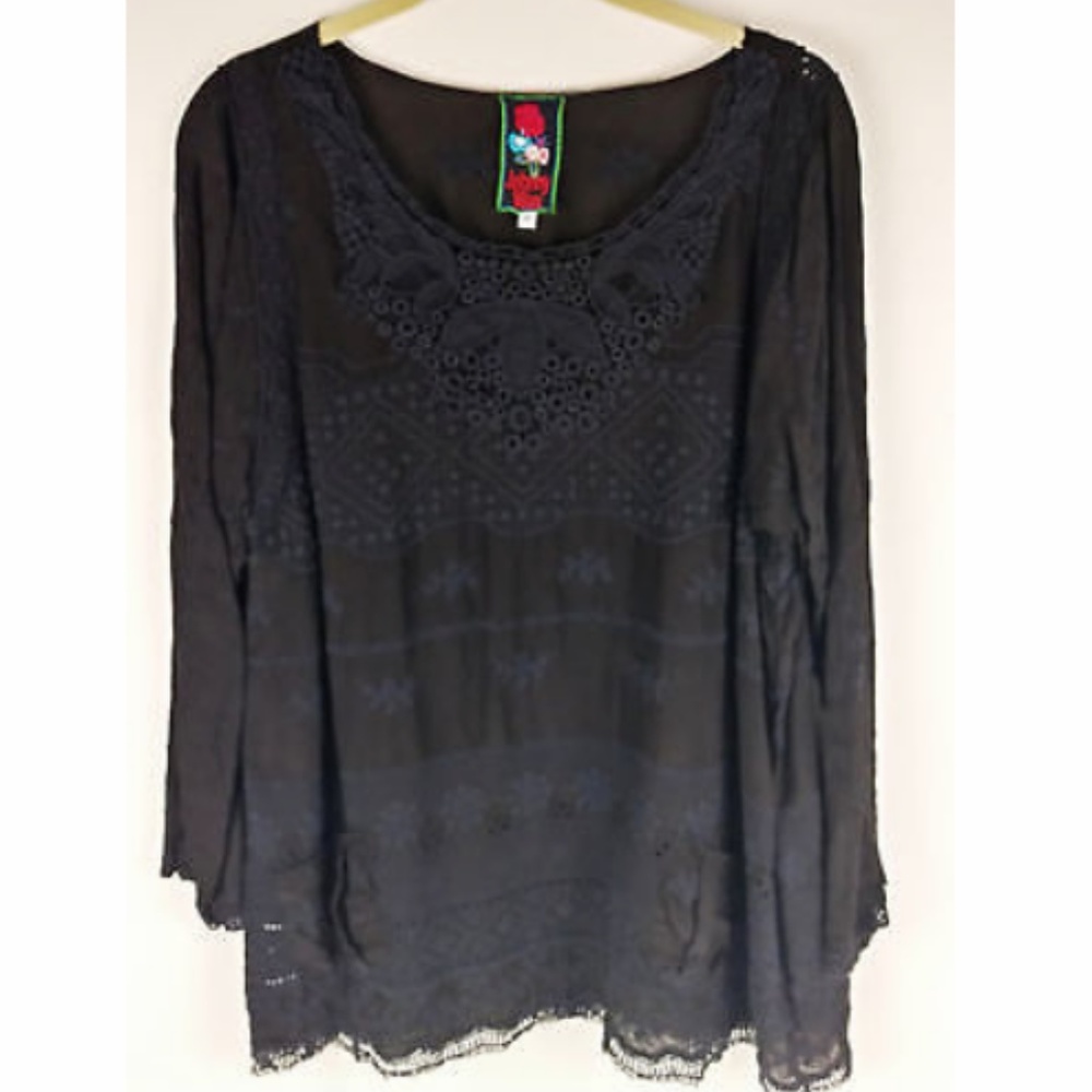 Johnny Was JW Womens Embroidered Front & Back Top